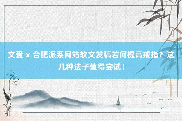 文爱 x 合肥派系网站软文发稿若何提高戒指？这几种法子值得尝试！